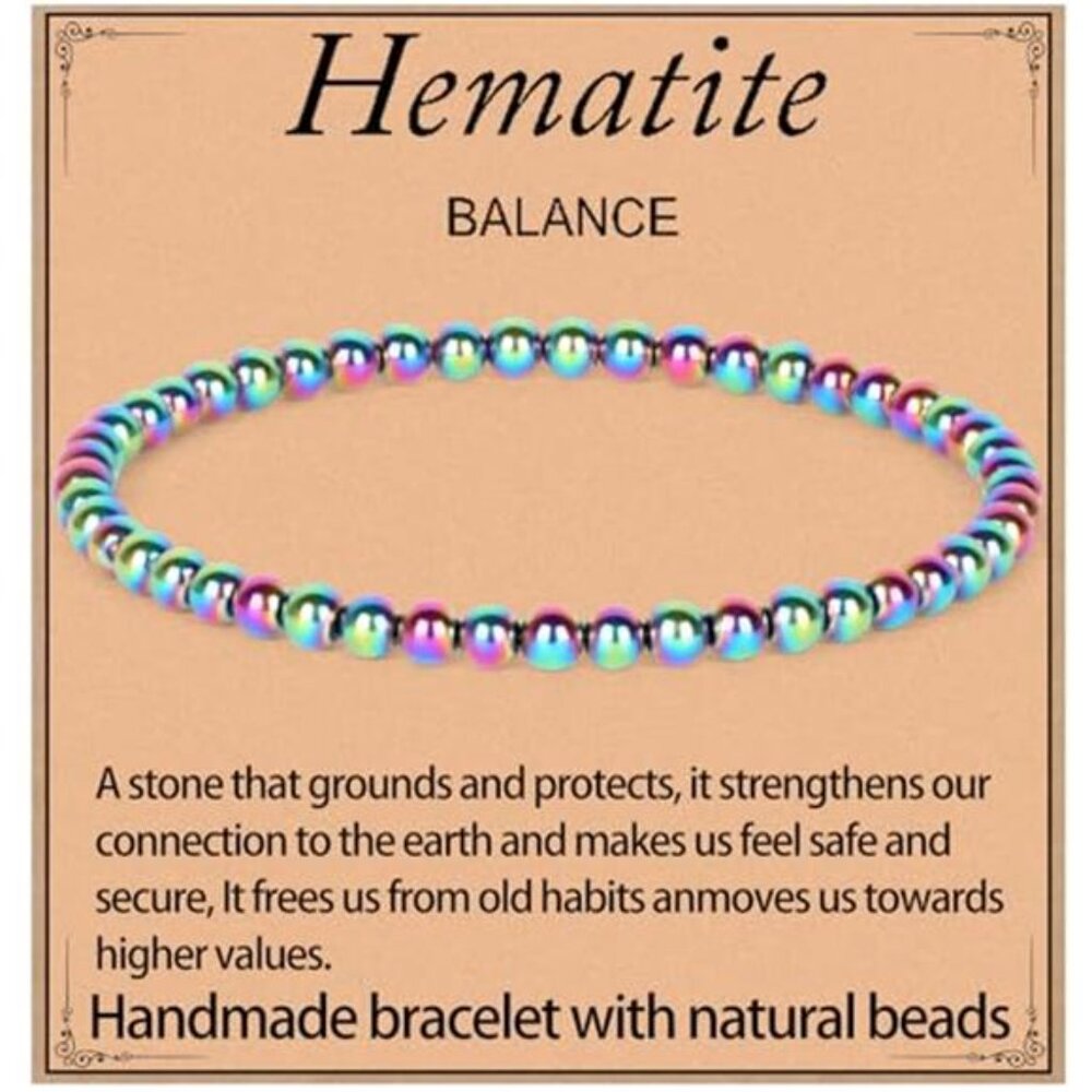 Handmade Gemstone Bracelet Rainbow Hematite Healing Crystal Beads Stretch Jewelr